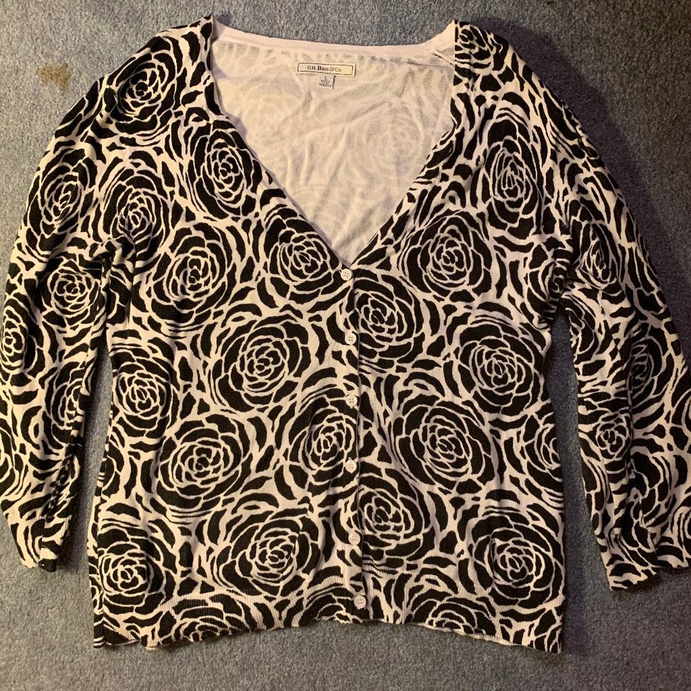 Black and white floral cardigan